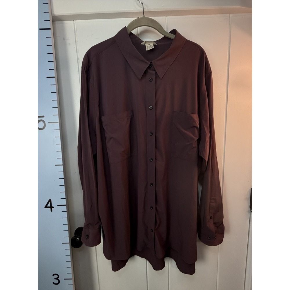 Duluth Trading Womens 4X Button Down Shirt Burgundy Lightweight Chest Pockets